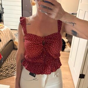 Express Red Polka Dot Peplum Top